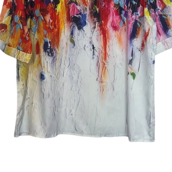JustFashionNow Short Sleeve Shirt Womens Large Multicolor New Abstract Print - Picture 4 of 10